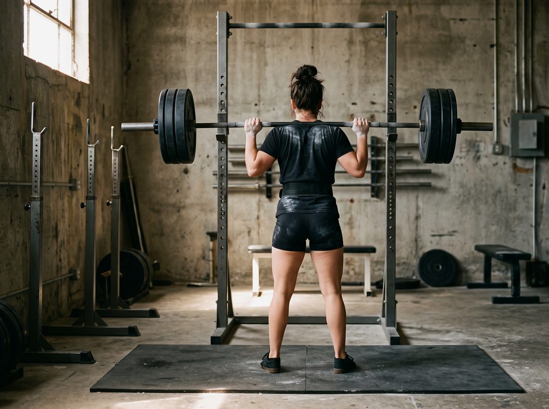 Athlete under the bar in a back squat